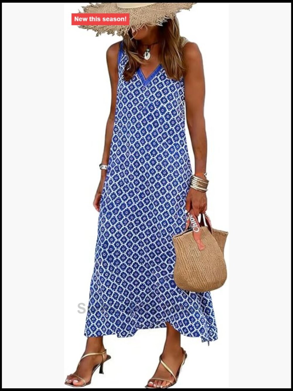 Womens Floral Print Sleeveless Maxi Dress V-Neck Split Beach Casual Summer Boho